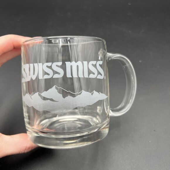 Vintage Swiss Miss Thick Clear Hot Chocolate Promo Heavy Glass Mug Cup Etched - Picture 2 of 8
